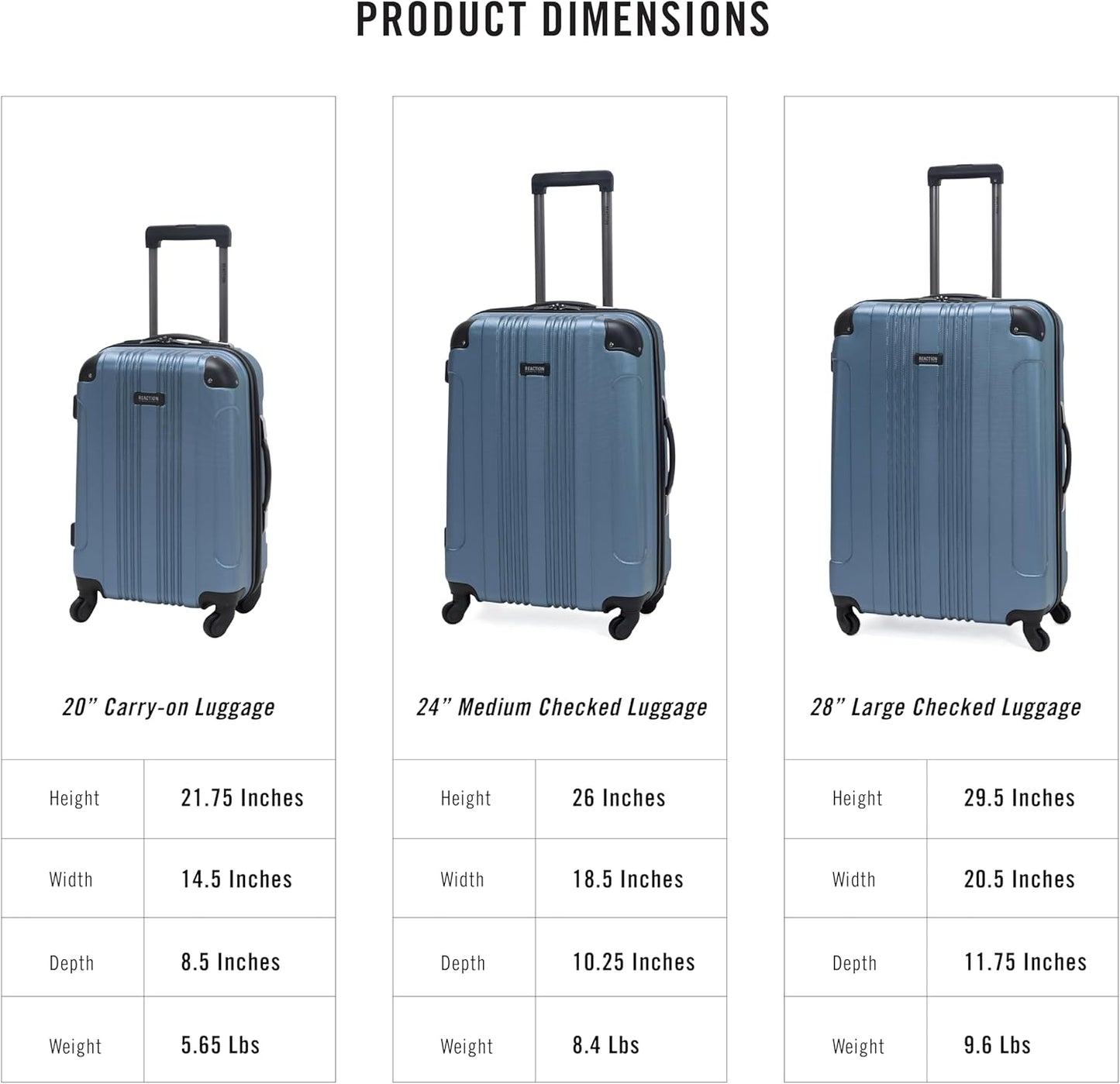 Kenneth Cole REACTION Out of Bounds Lightweight Hardshell 4-Wheel Spinner Luggage, Granite Blue, 24-Inch Checked