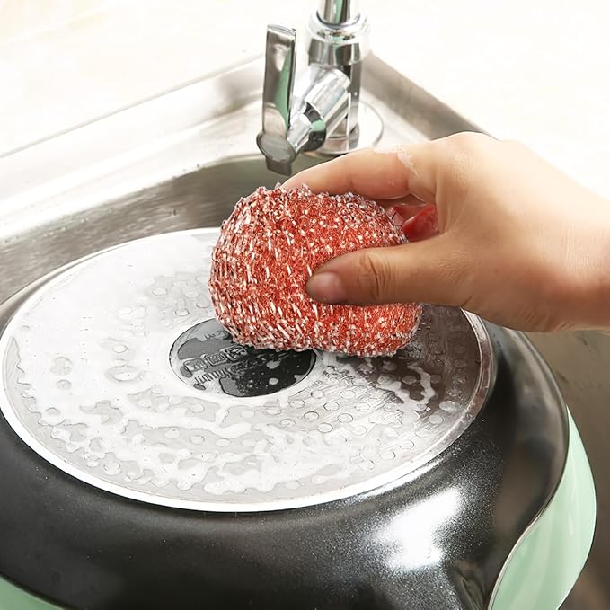 PRETYZOOM 12pcs Stainless Steel Pot Scrubber Set Copper Coated Kitchen Cleaning Pads Metal Sponge for Dishes Pans Stovetops and Grills