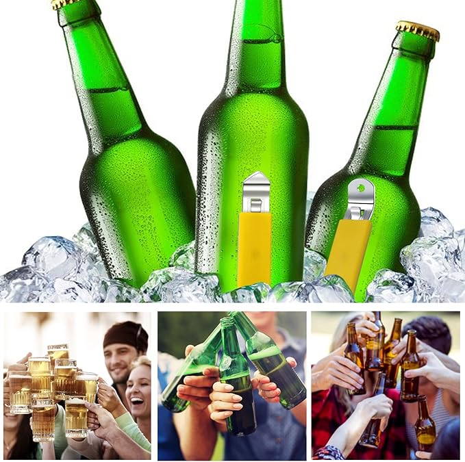 3 Pieces Magnetic Bottle Openers Can Opener Classic Beer Opener Stainless Steel Small Bottle Opener Can Tapper with Magnet for Camping and Traveling HANCELANT (Yellow)4.52 X 0.87 X 0.79 inches