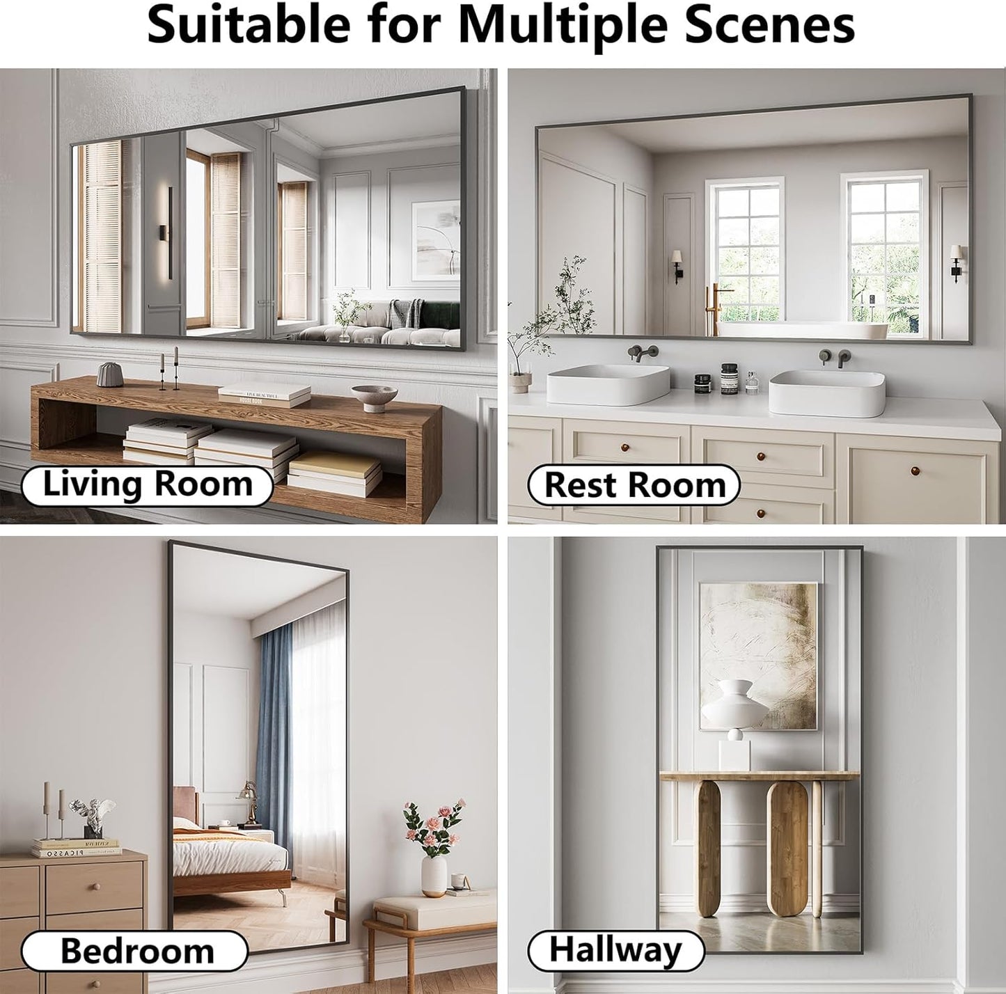 Bathroom Mirror 30x71 Black Bathroom Wall-Mounted Mirrors, Modern Vanity Mirror for Bedroom, Living Room, Aluminum Alloy Frame Allow to Hang Horizontally or Vertically