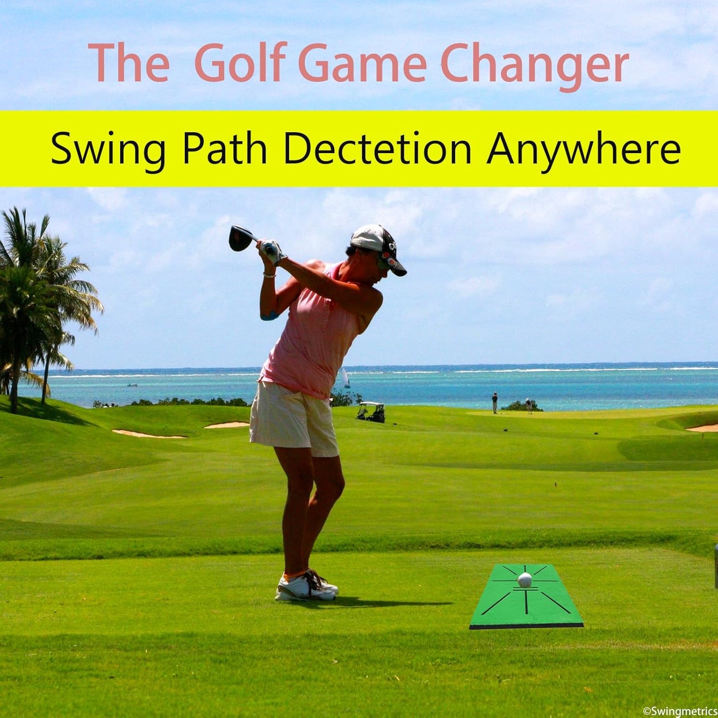 Golf Hitting Mat Swing Path Detection with 14''x9'' Aluminum Base 3'' Ground Spikes – Golf Practice Mat for Outdoor Use Backyard & Home Course, Swing Trainer