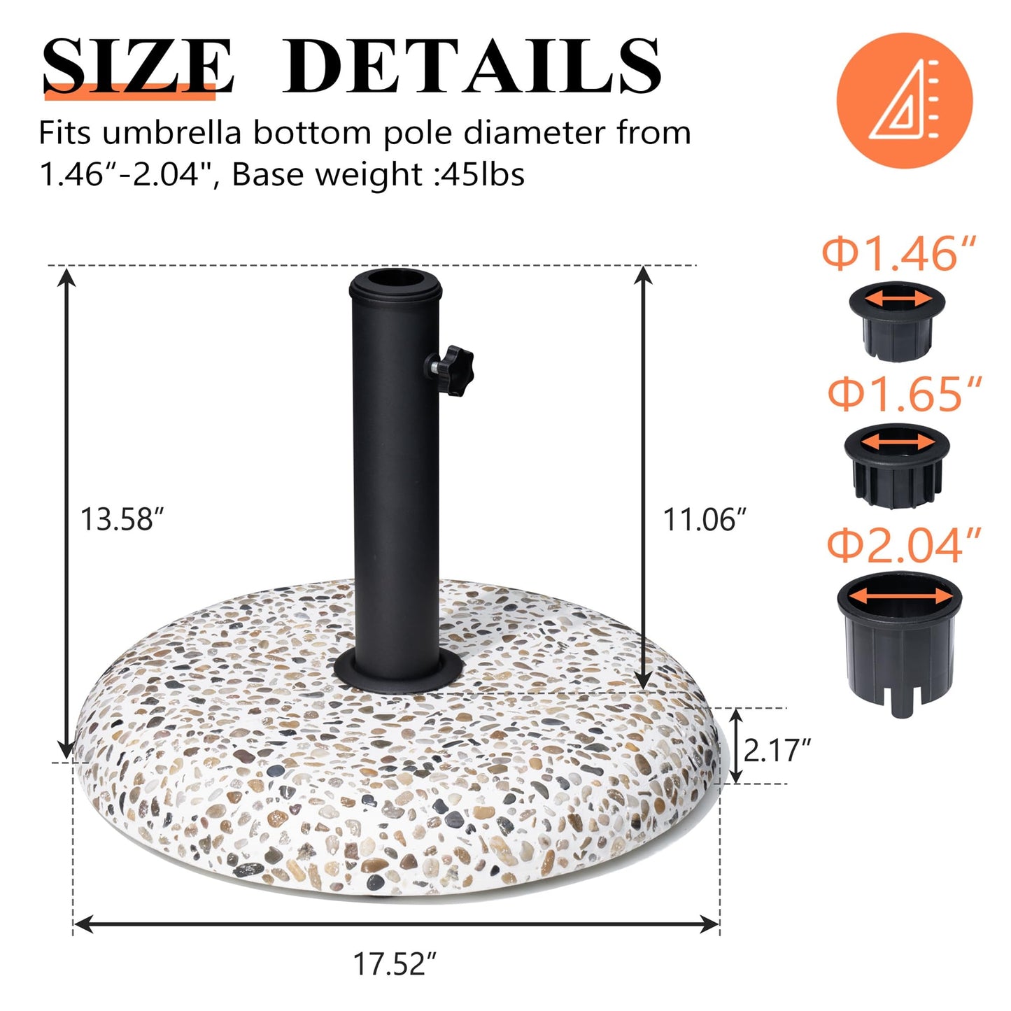 JOINHOM 45lbs Patio Umbrella Base, Outdoor Umbrella Stand, Concrete with Cobblestone Decor Heavy Duty Umbrella Holder Outdoor Base for Deck Poolside Yard (Cobblestone)