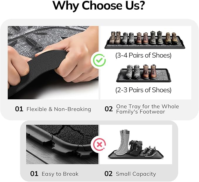 Mibao Boot-Tray Heavy Duty Rubber Shoe Mat with Lip Waterproof Shoe Tray for Entryway Indoor Outdoor Multi Use, Non-Slip Shoe Cleaning Shoe Storage with Artistic Prints, 16" x 27.5", Grey