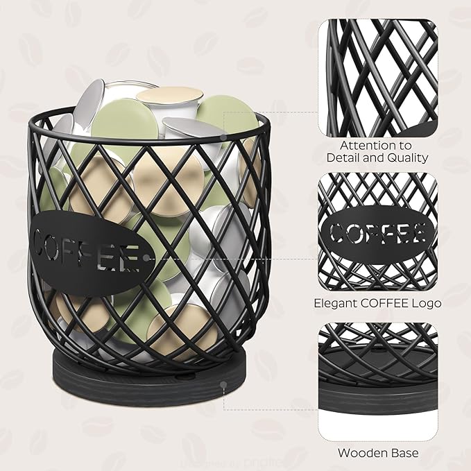 Coffee Pod Holder Organizer, Holder for K Cup, Large Capacity Coffee Pod Basket, Versatile Coffee Capsule Storage Organizer, for Kitchen Countertop, Black KH09BB