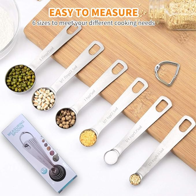 Metal Measuring Spoons Set - Baking Essentials,Premium Stainless Steel Kitchen Gadgets with Precise Measurements for Home and Professional Use,Nesting Teaspoons for Easy Storage - 6 Piece