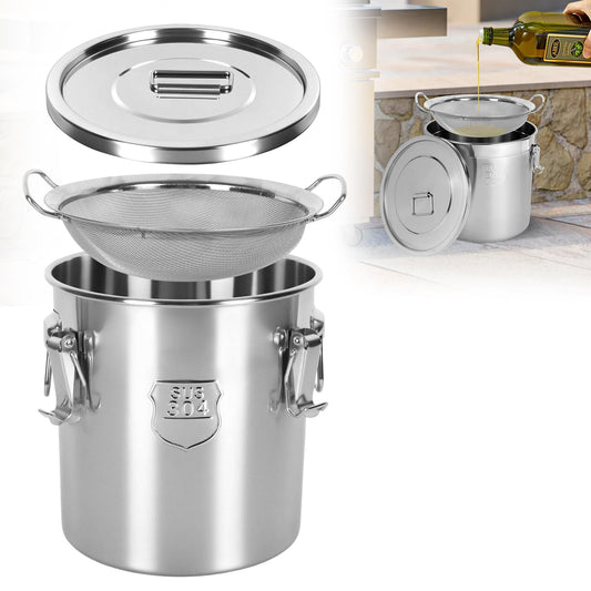 12L/3.17 Gal Cooking Oil Storage Can Commercial Oil Container with Filter & Lid Metal Bucket Food Storage Containers Airtight for Rice Flour Grain Dog Food Coffee Bean, 304 Stainless Steel -Silver