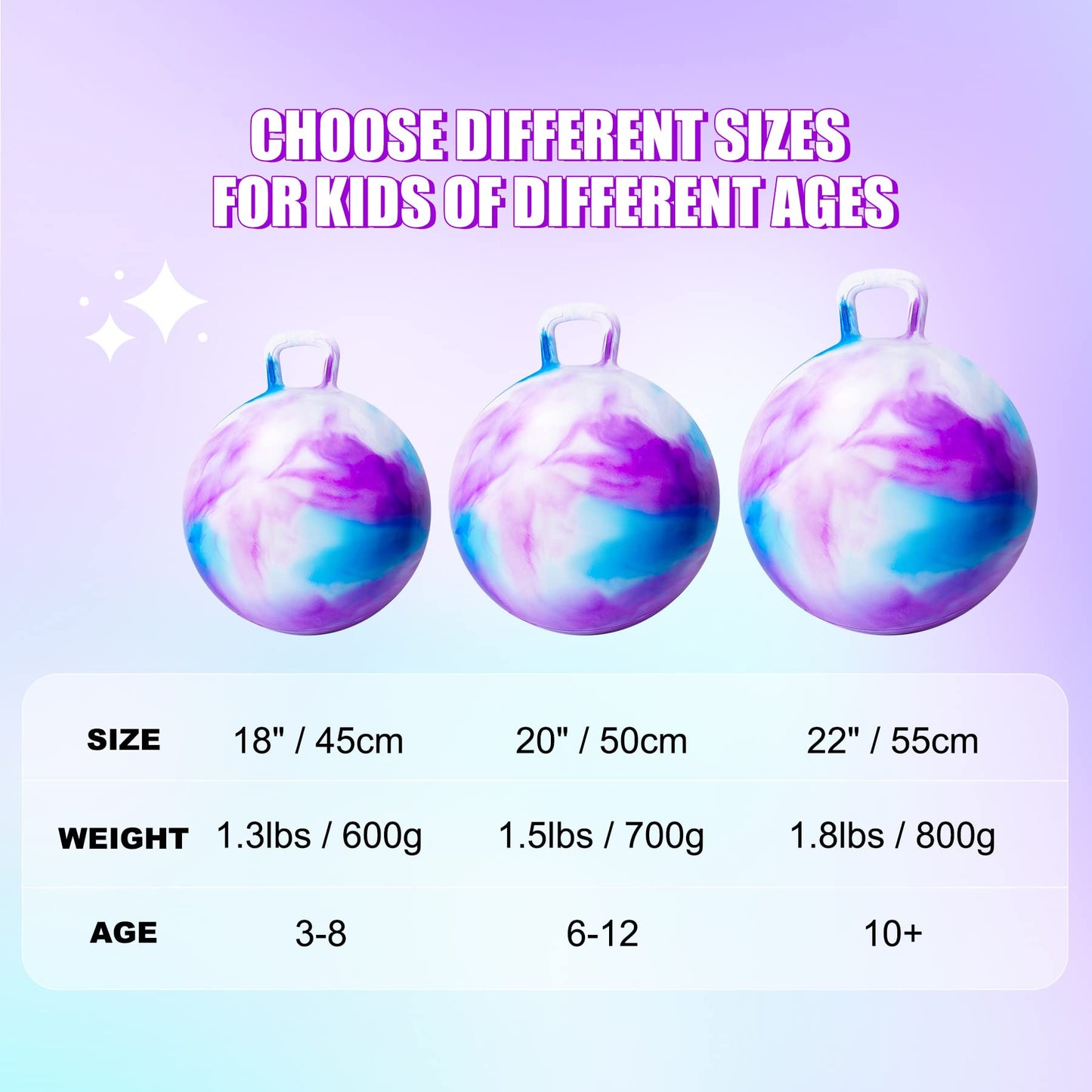 ZOOJOY Hopper Ball, Hopping Toys for Kids, 18inch Bouncy Ball with Handle for Boys Girls Aged 3-8, Inflatable Clouds Bounce Hopper Toy with Pump
