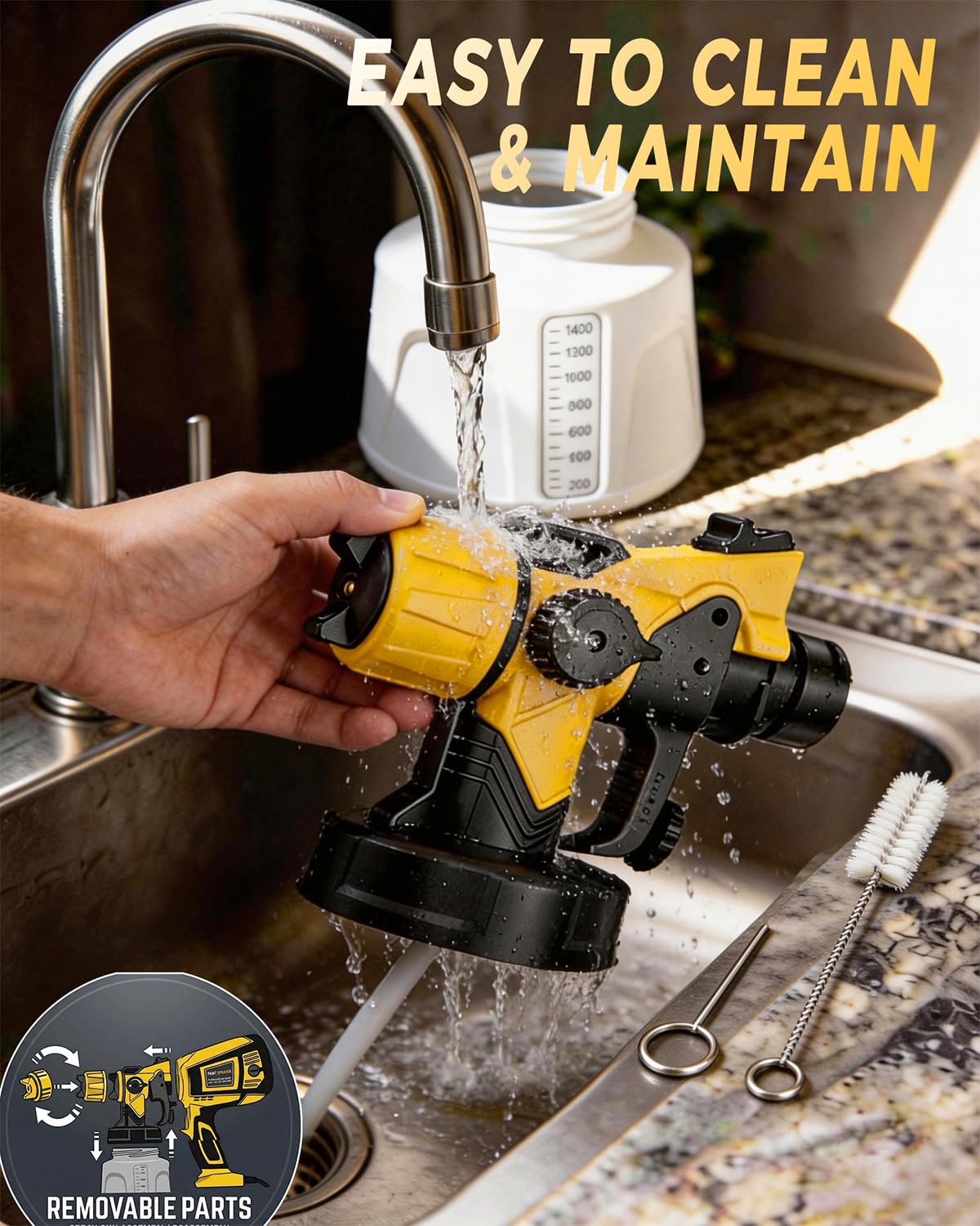 Paint Sprayer Indoor Outdoor, 1000W Electric Handheld HVLP Spray Paint Gun with 3 Patterns 6 Nozzles, Easy to Clean & Use, Stain Sprayer for House Painting, Furniture, Cabinets, Walls, Doors, Fences
