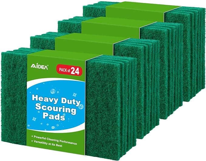 AIDEA Heavy Duty Scouring Pads, Dish Scrubber Pads for Household and Kitchen, Multipurpose Scour Pads for Cleaning, 24 Pack, 5.5in*3.5in