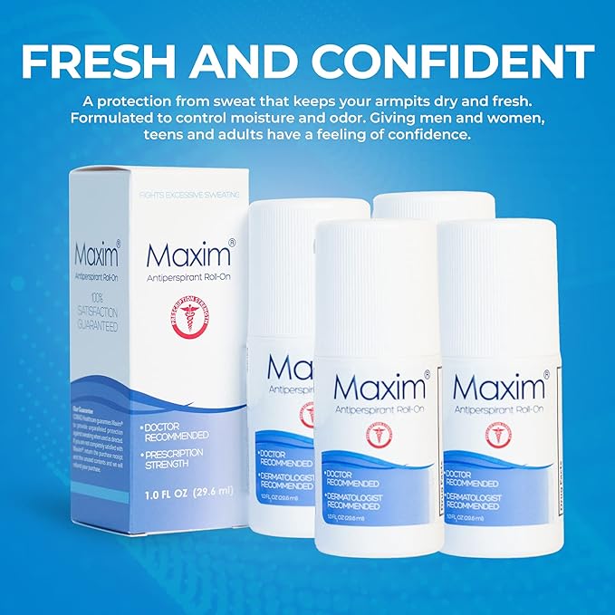 Maxim Clinical Strength Antiperspirant Deodorant for Women & Men, Anti-Sweat Deodorant, Prevent Sweat Armpits, Underarm Sweat Block Treatment, Protection to Keep Dry & Odor Free (4 Pack)