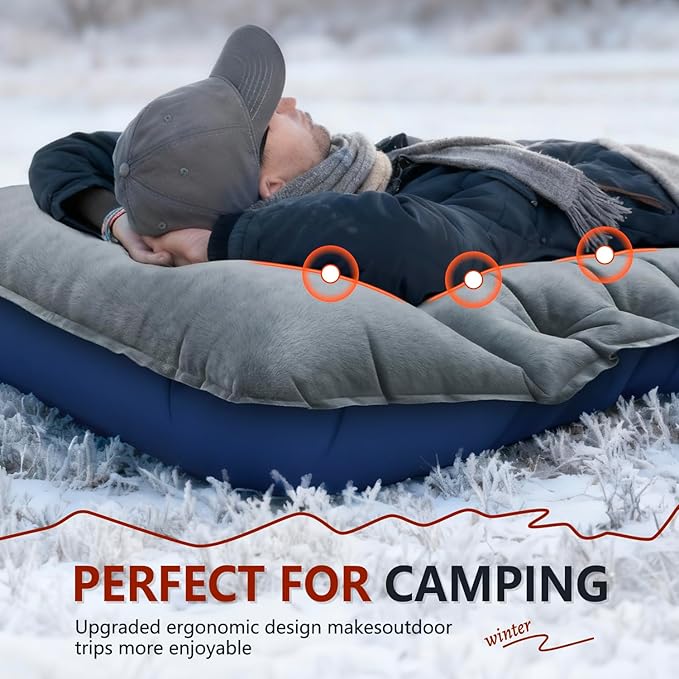 Camping Sleeping Pad, Ultralight Inflatable Air Mattress Built-in Foot Pump, Compact & Waterproof for Backpacking, Hiking, Travel - Upgraded Fleece-Lined Version Grey