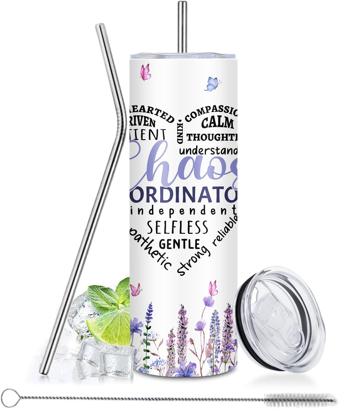Chaos Coordinator Gifts - 20oz Insulated Stainless Steel Travel Water Tumbler with Straw Lid, Leakproof, for Teacher, Coworker, Employ - Thank You Appreciation Retirement Birthday Gifts Cup