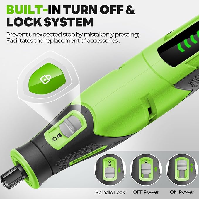 Rotary Tool - 4V Rotary Tool Cordless, Rotary Tool Accessories 64 PCS 2500mAh Li-Ion Battery, Preset 5 Speed Adjustment Grinder Tool for Cutting Sanding Carving Polishing Engraver DIY Crafts (Green)