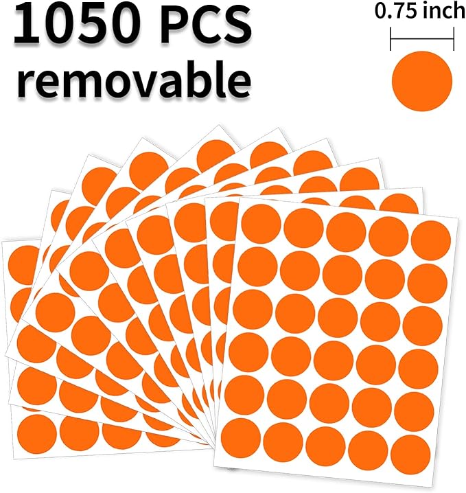 0.75 Inch Removable Color Code Dot Sticker Round Labels,Garage Sale Stickers Price Tags Label Blank Yard Sale Circle Dot Stickers(1050 Pack,Orange)