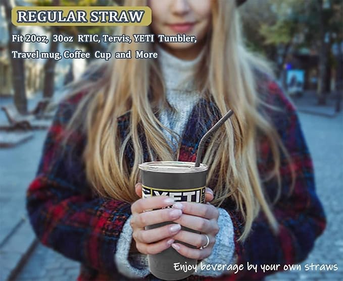 Walfos Reusable Silicone Straws -10.5 Inch Flexible Drinking Bendy straws for Smoothies/20 & 30 oz Tumblers, BPA Free (6 pcs Wide + 1 Cleaning Brushes ）