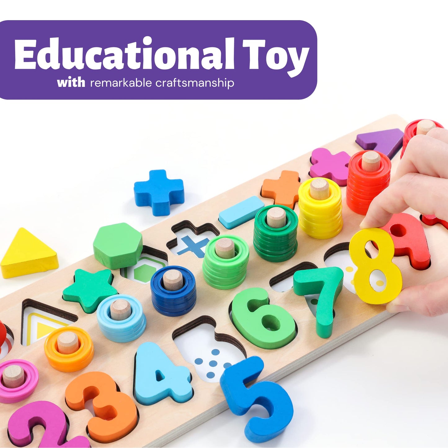 BEKILOLE Wooden Montessori Toys for Kids Toddler Number Puzzles Sorter Counting Shape Stacker Stacking Game Preschool Toys for Boy Girl Learning Education Math Blocks Year Old Girl Gifts (Rainbow)