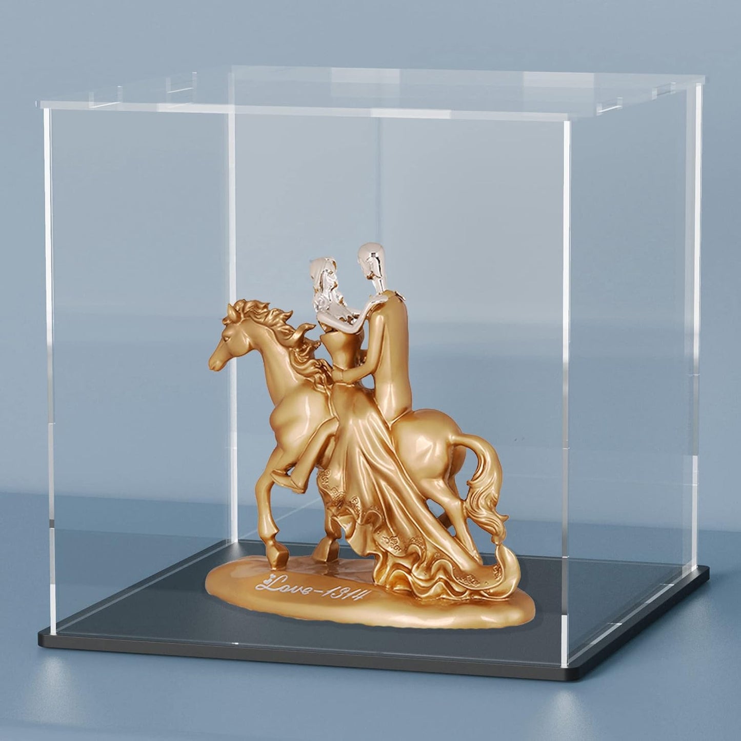 Acrylic Box with Matt Black Base, Simple Self-Assembly Clear Acrylic Display Case, 8 Inch Cube Dustproof Showcase with Lid for Collectibles, Toys and Jewelry (8x8x8 inch)