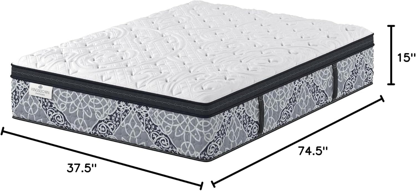 Kingsdown Firm Euro Pillow Top Hybrid Twin Mattress Cooling Gel Memory Foam Layer Multi-Layered Motion Isolation Cool Sleep Quilted Top Luxury Mattresses, 15-inch, Passions Engleson