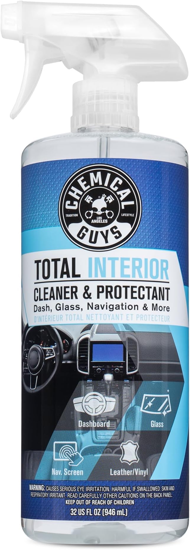 Chemical Guys Total Interior Cleaner & Protectant – Chemical Guys Interior Cleaner, Cleans & Protects Leather, Vinyl, Plastic, Rubber, Glass with a Streak-Free Finish — Cars, Trucks, SUVs, RVs, 32 oz