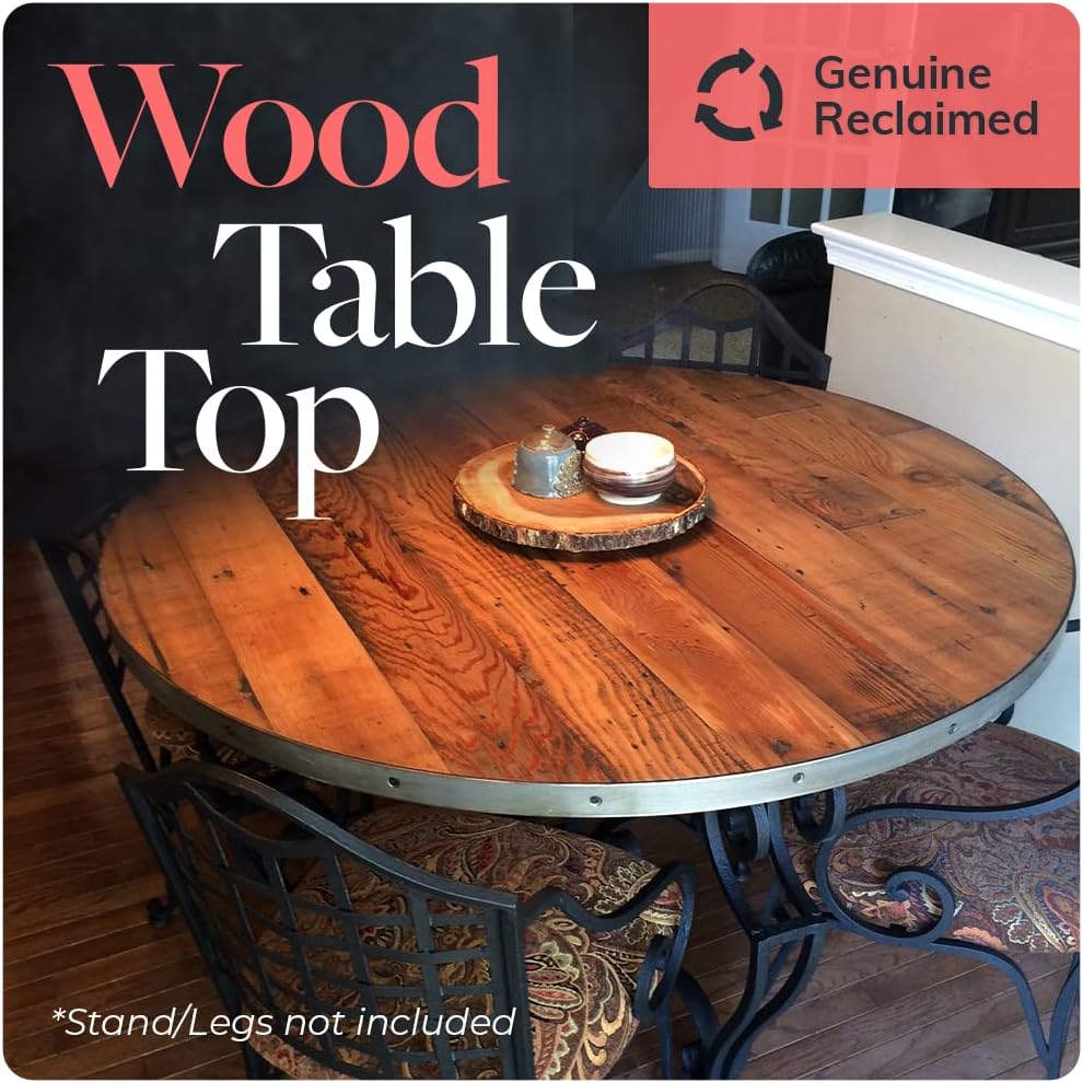 Reclaimed Wood Table Top - Rustic Recycled Wooden Piece Perfect for Signs, Kitchens, Dining and Coffee Table Tops (Reclaimed Wood Table Top with Metal Edge, 30" x 30")