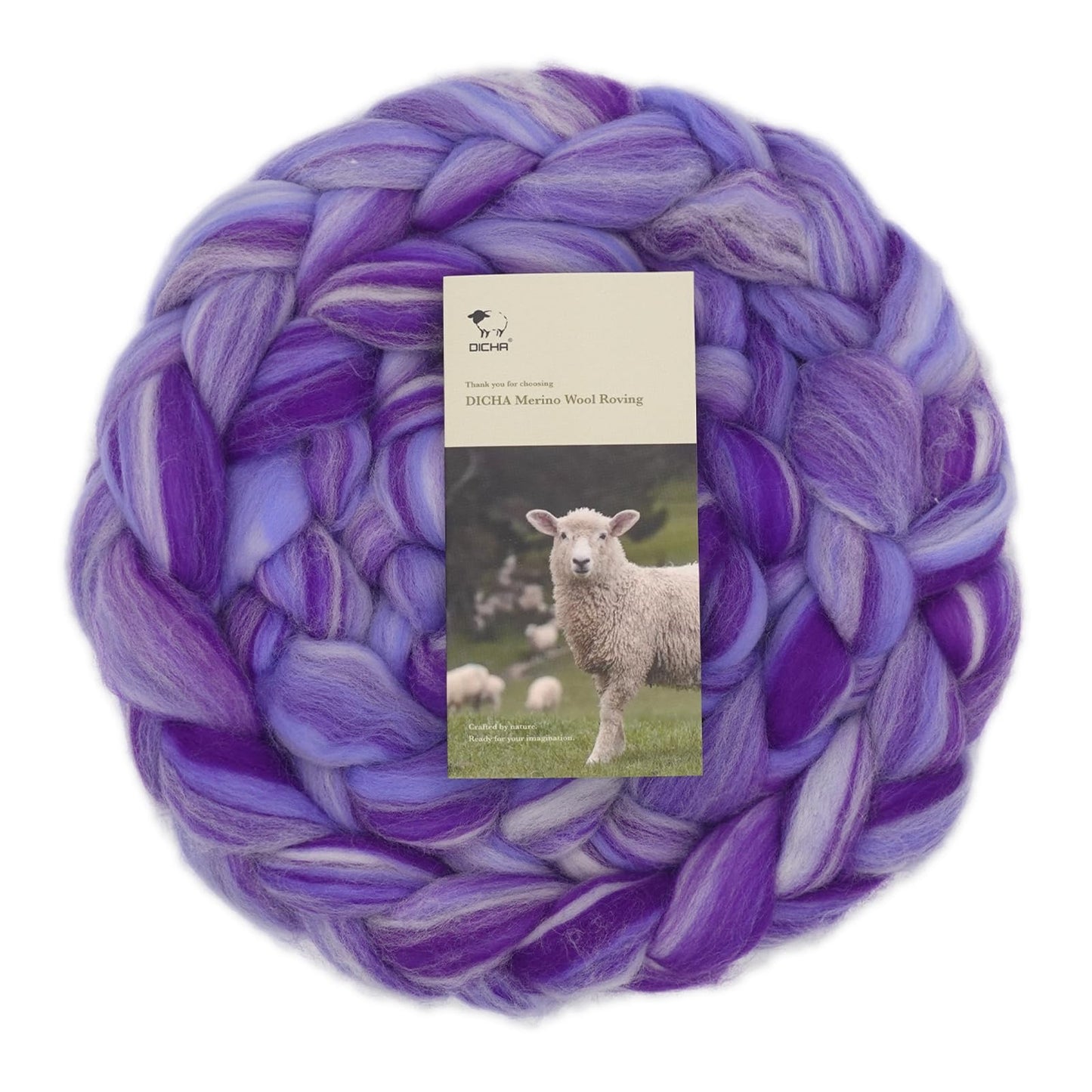 DICHA Fine Merino Wool Roving – Hand-Dyed in Stunning Color Blends for Needle Felting, Wet Felting, Spinning, and Weaving – Soft Combed Top Fiber – 5oz – Lavender Breeze