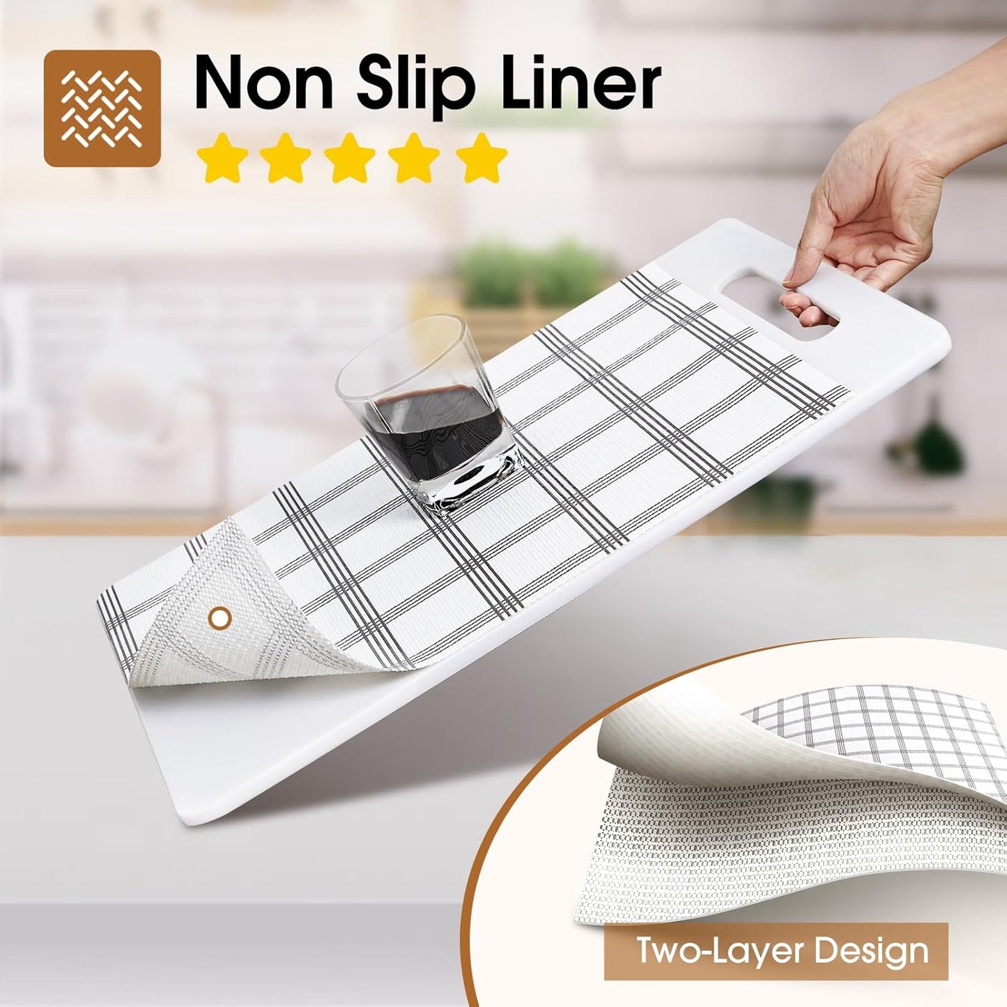 Beautysaid Shelf and Drawer Liner for Kitchen Cabinet, Non Adhesive Non Slip Shelf Paper Waterproof Washable Thickened for Dresser Pantry Shelve Bathroom Protector Liner(Plaid,12 in x 10 FT)