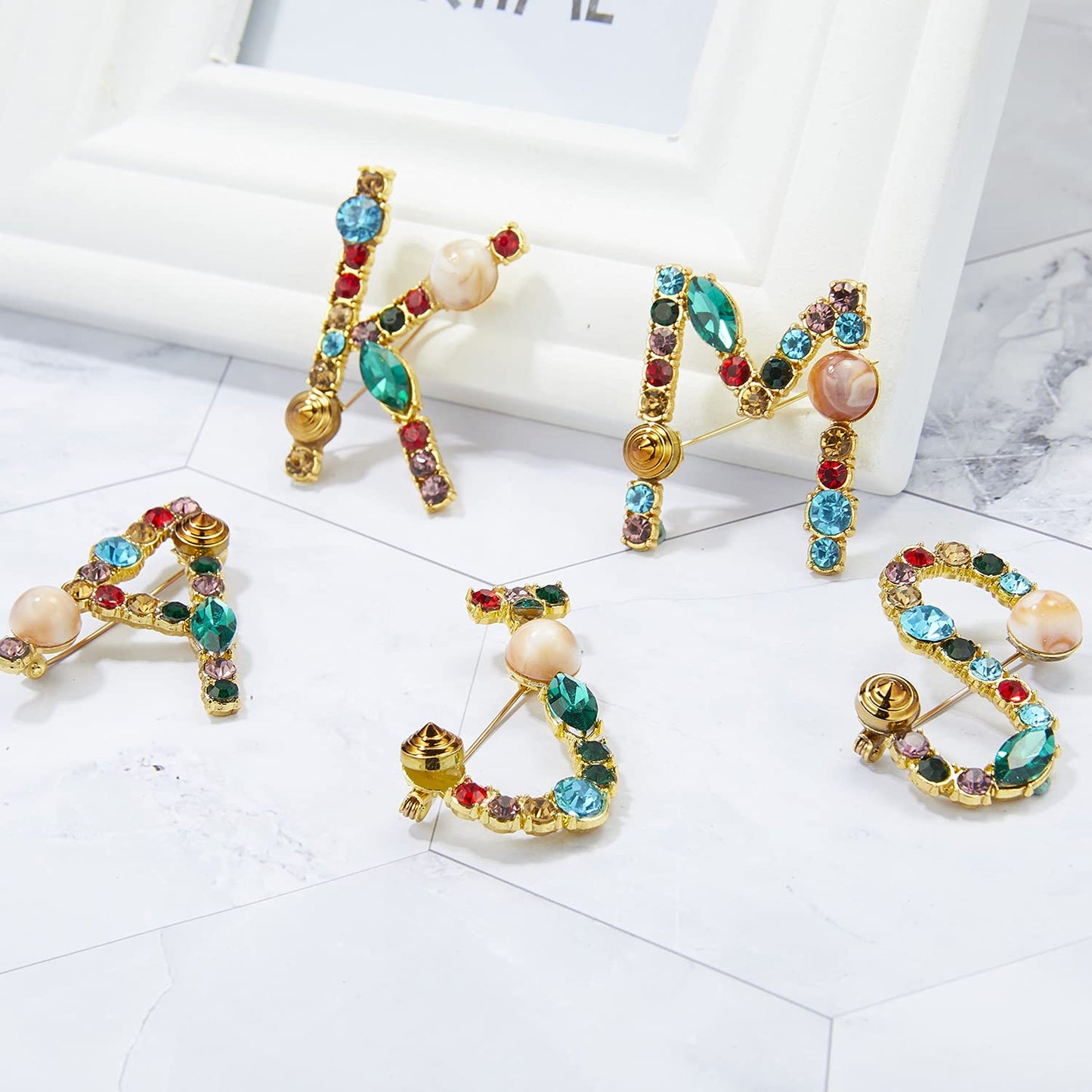 RINHOO Crystal Pearl Initial Brooch Gold Plated Enamel Colorful Letter Alphabet Breastpin Pin Jewelry for GIFTS (Gold D)