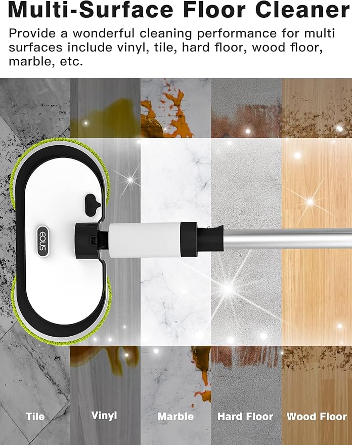 Cordless Electric Mop, Floor Cleaner with LED Headlight & Water Sprayer, Up to 60 Mins Detachable Battery, Dual-Motor Powerful Spin Mop, 300ML Water Tank for Multi-Surface, Self-Propelled