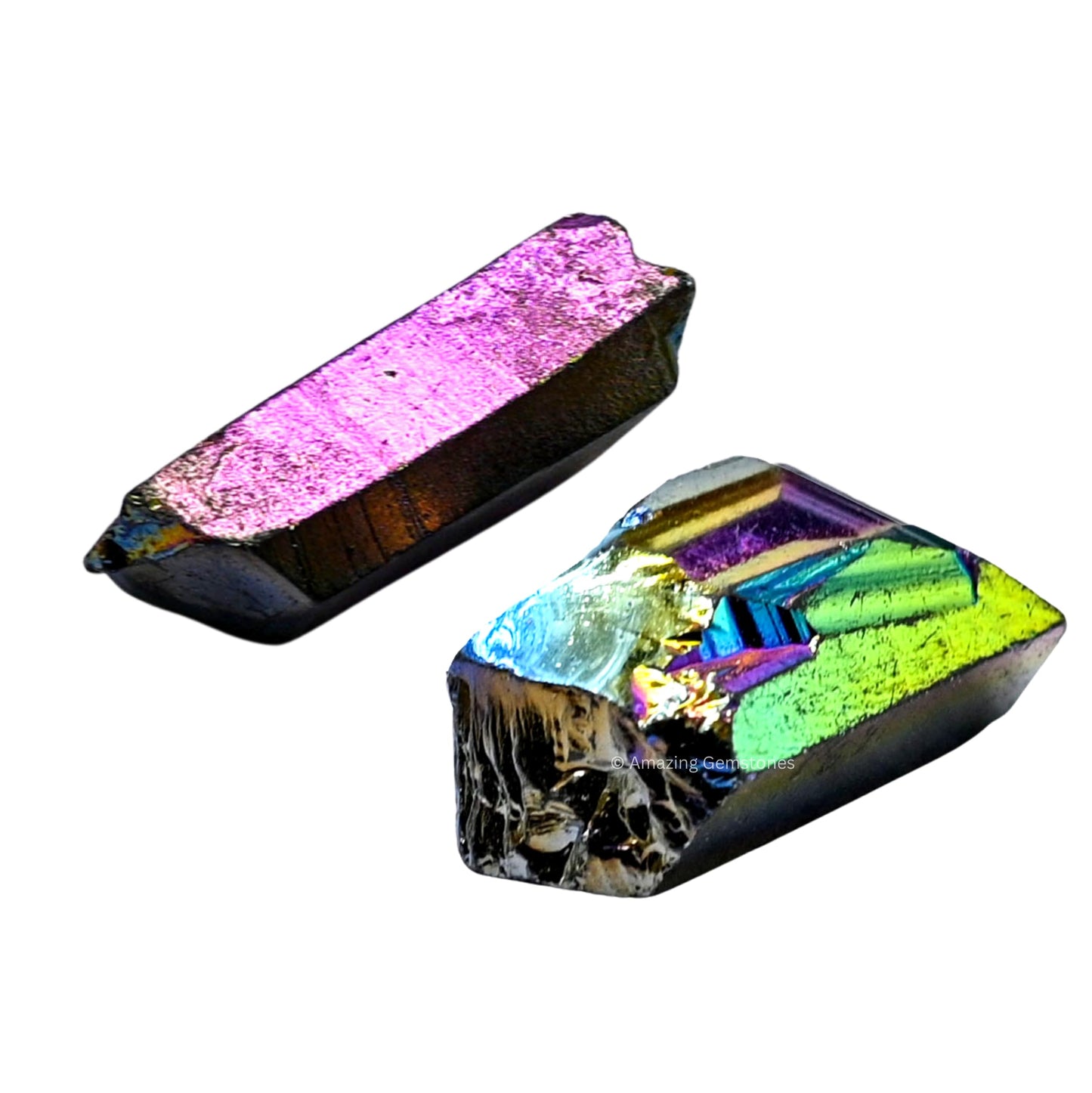 Amazing Gemstone 2 Pieces Titanium Aura Quartz Raw Pencil Points Crystals and Healing Stones, Natural Rocks for Meditation and DIY Raw Point Stones and Crystals