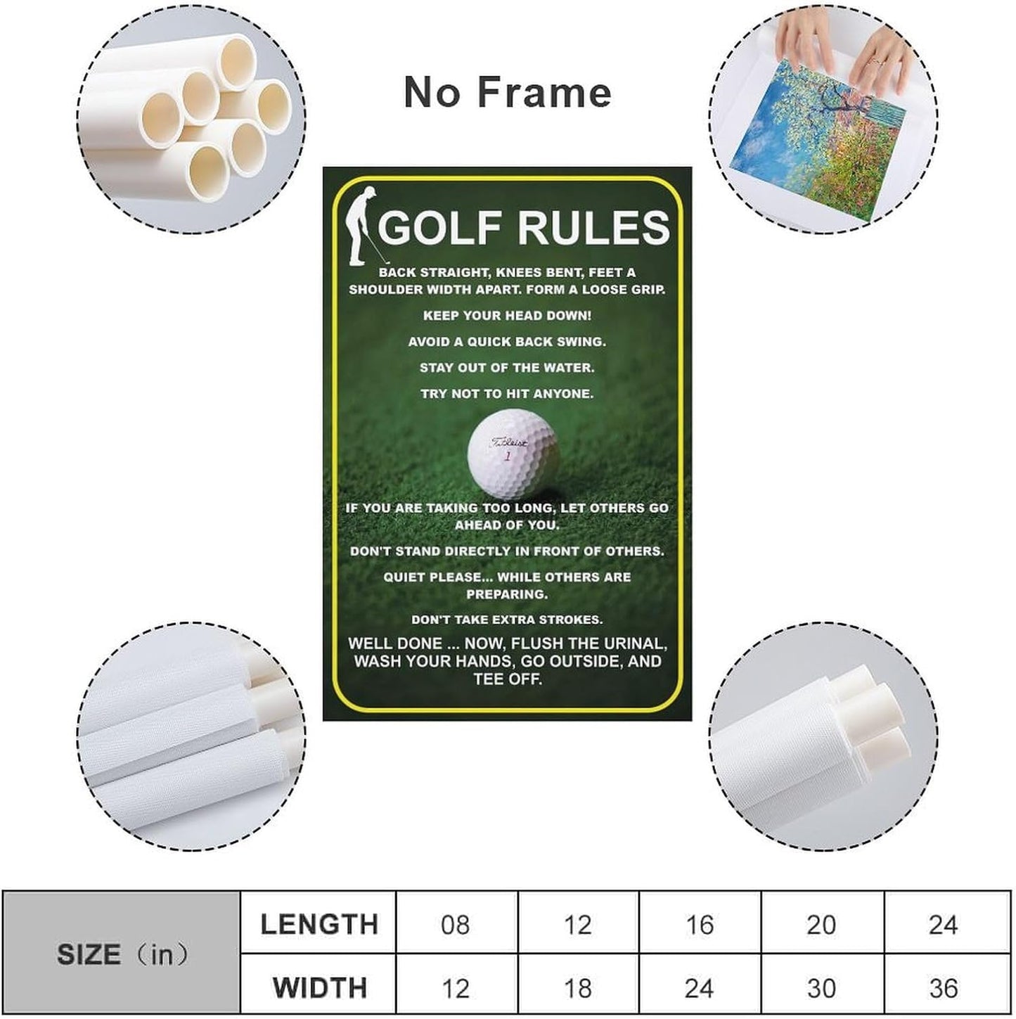Funny Golf Rules Sign, Unique Man Cave Wall Art, Humorous Golfer Gift, Canvas Painting Posters And Wall Art Pictures Are Used For Room Aesthetics And Decoration 24x36inch(60x90cm)