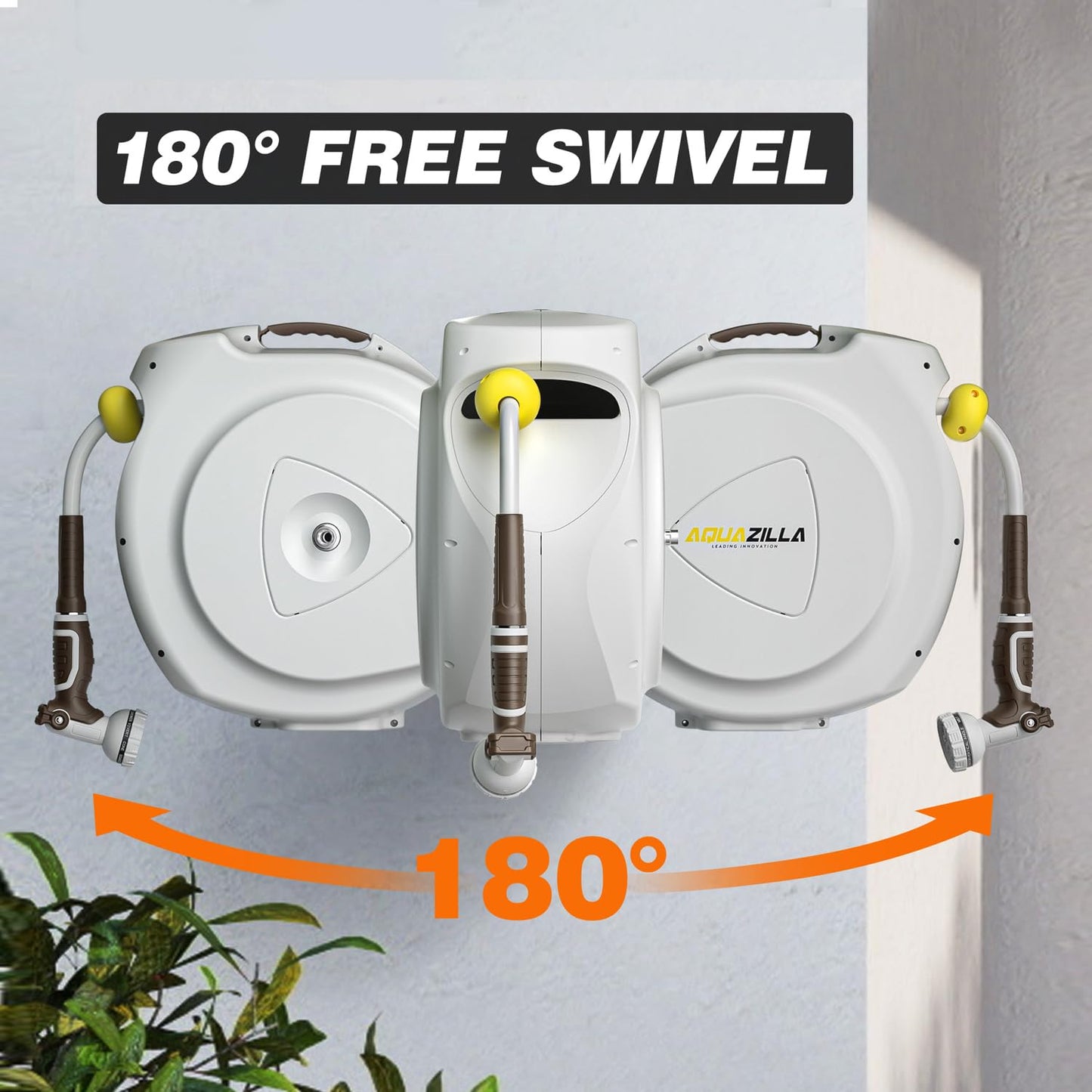 Retractable Garden Hose Reel, 5/8 in 100+6 ft, Heavy Duty Wall Mounted Water Hose Reel, Spring Power Automatic Rewind, Any Length Lock, 180° Swivel Bracket, 10 Pattern Spray Nozzle