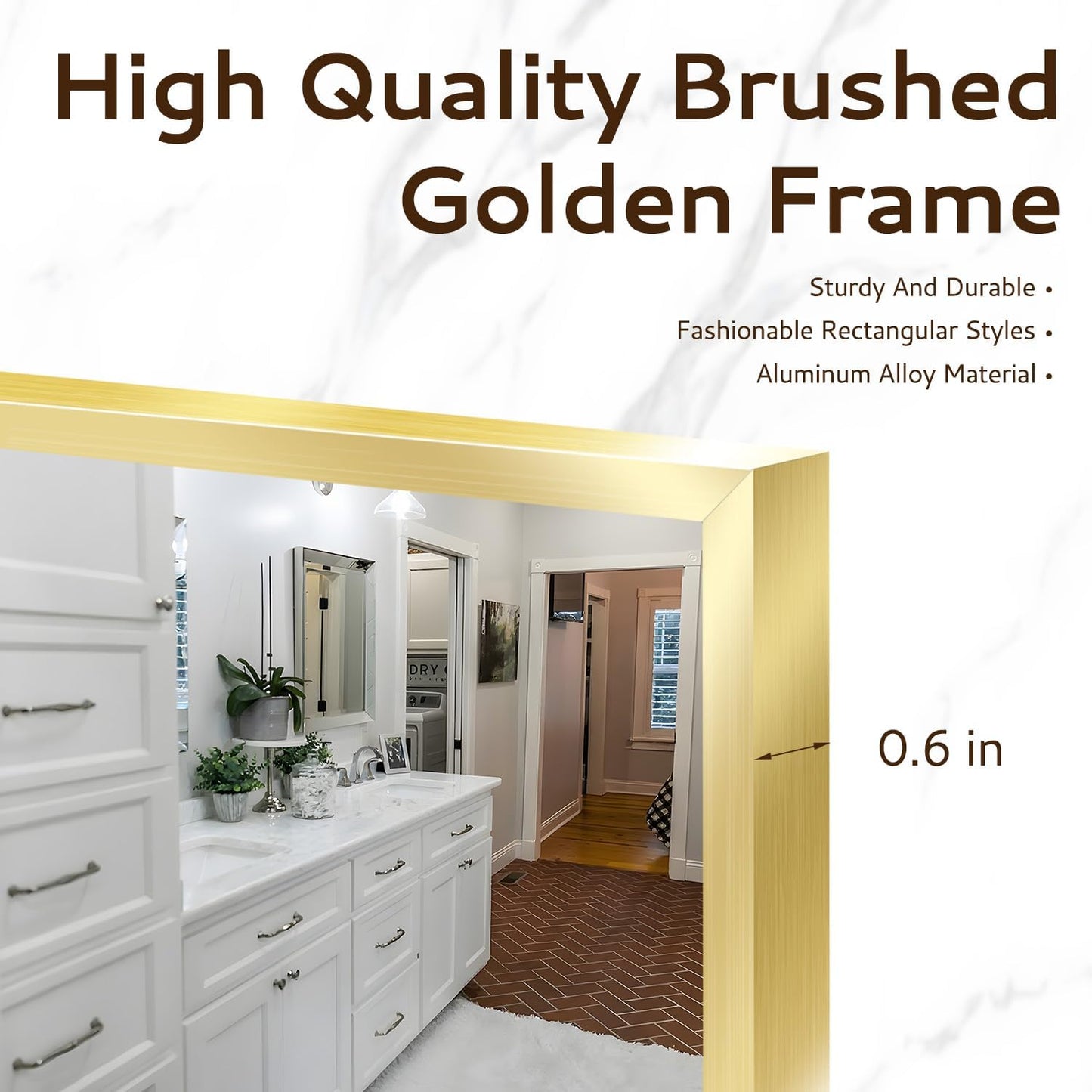 Gold Bathroom Mirror 26"x38", Rectangle Vanity Mirror with Frosted Metal Frame, Tempered Glass Wall Mounted Mirrors, Rust-Resistant for Bathroom, Bedroom & Living Room Decor