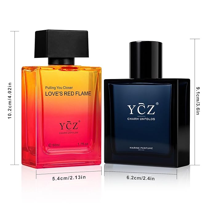 Ycz Men's Cologne Set, 1.7oz(50ml) Bottled Marine Perfume and Borrowing Fire Men Perfume, Long Lasting Eau De Parfum Cologne for Men, Oriental Woody Orange Fragrance, is Christmas Gifts Ideal
