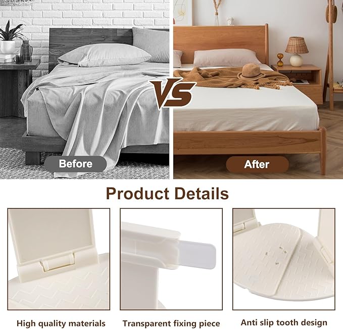 Dyale Bed Sheet Holders, Heavy Duty Straps for Fitted Sheets, Secure Fasteners for Twin Queen King Mattress Sizes (Ivory White)