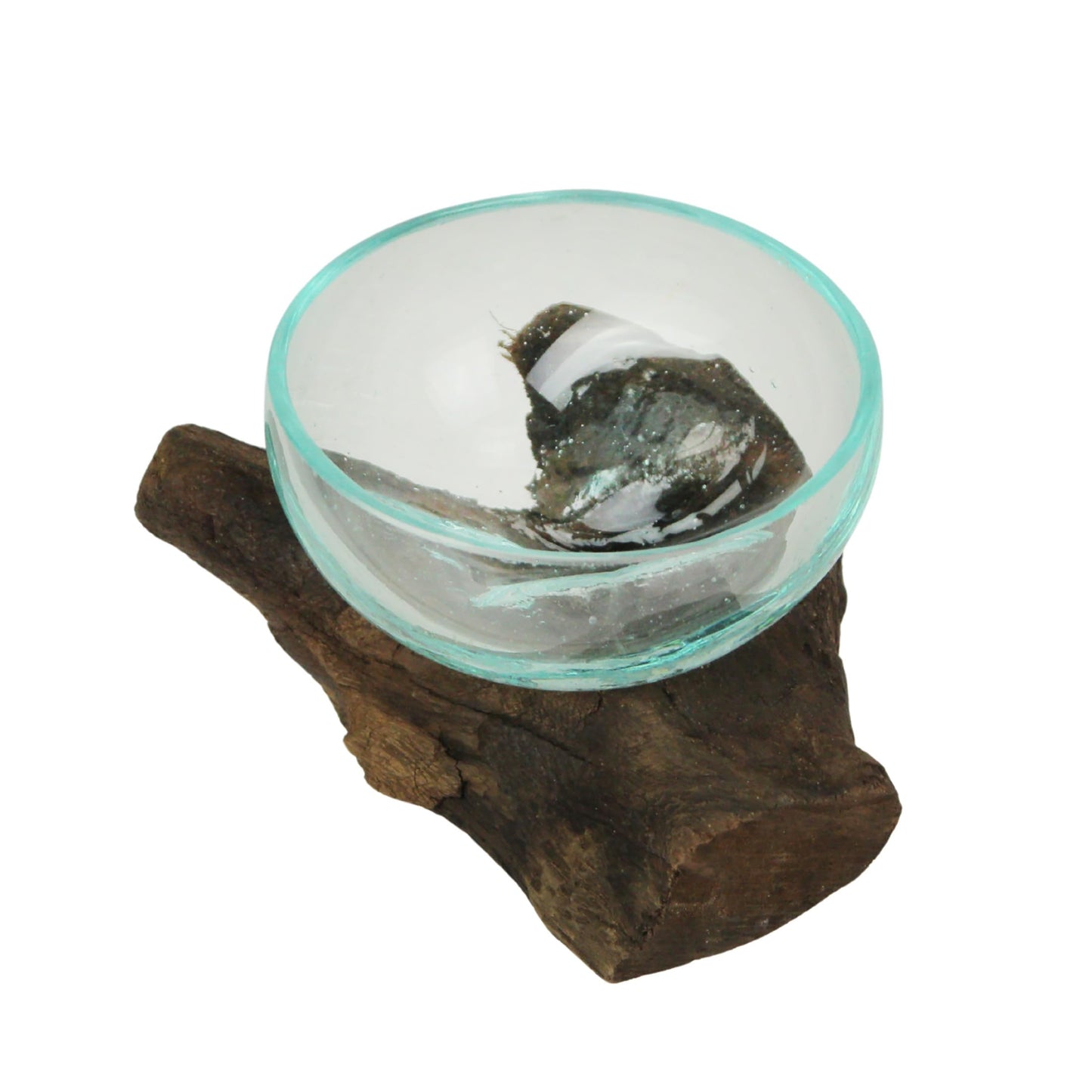 Wide-Mouth Glass and Teak Driftwood Sculptural Bowl – Unique 3.25” High, 5.75” Long, 4.5” Wide Decorative Centerpiece for Succulent Gardens, Floral Arrangements, and Home Décor