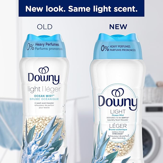 Downy Light Laundry Scent Booster Beads, Ocean Mist Scent, 24 OZ, In-wash fabric beads designed to be gentle with a light boost of scent, No Heavy Perfumes (Pack of 2)