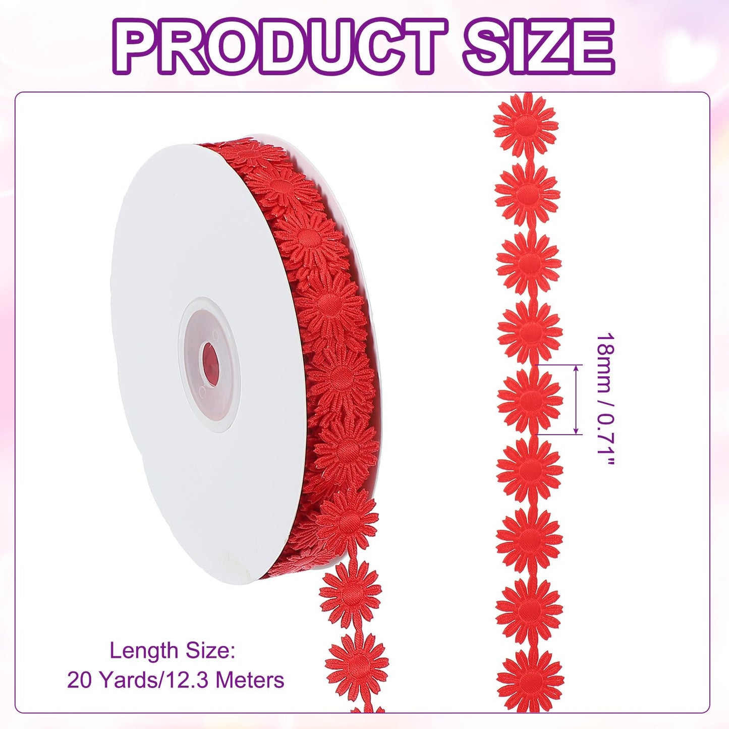 PATIKIL Daisy Flower Lace Trim, Lace Trim Knitting Embroidered Ribbon for DIY Crafts Sewing Embellishments Hair Band Bridal Wedding Decor Bag Design, Red