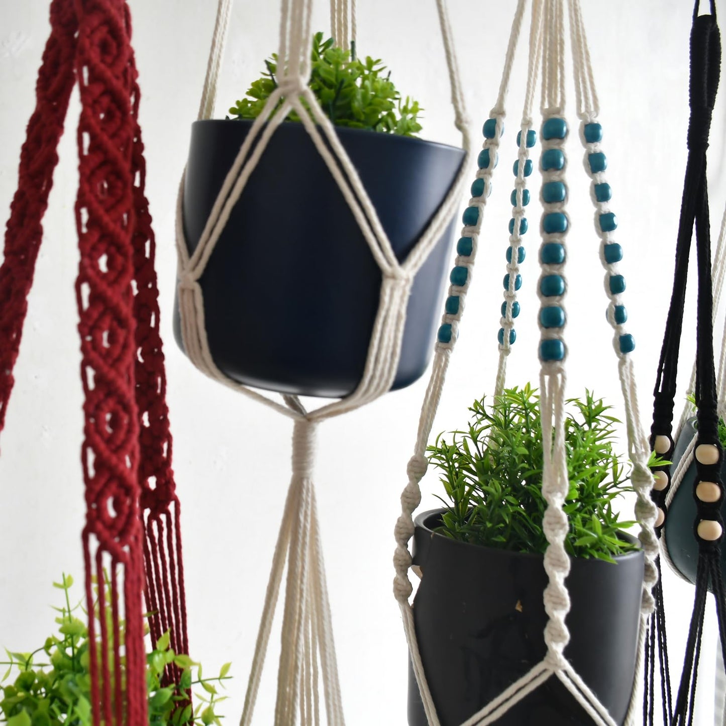 Macravine 8-Pack Macrame Plant Hanger, Boho Indoor Window Pot Hanger with Wooden Beads, Hanging Flower Pot Holder,Creative Handmade Chic Plant Basket Length 39″(no Pot&Plant Included)