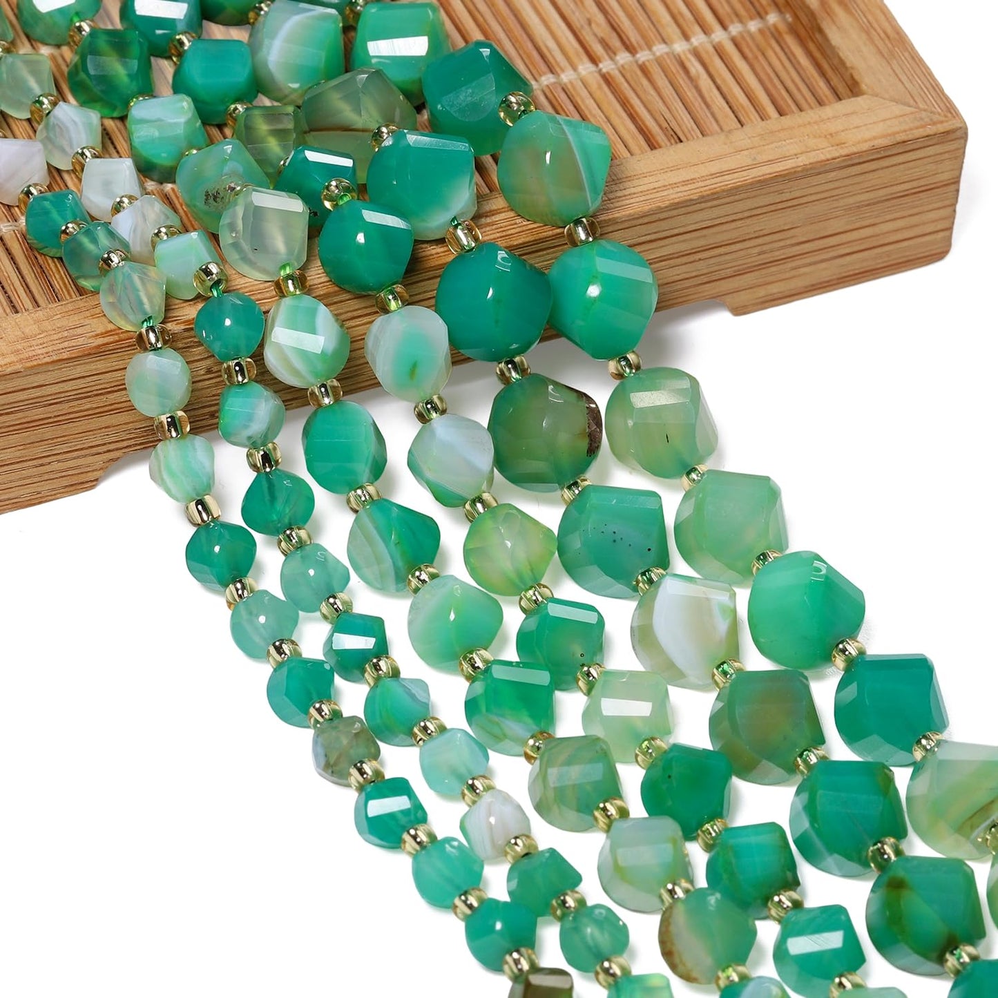 Yochus 42pcs Natural Green Striped Agate Stone Beads for Bracelet，2strands 6mm Facted Twist Loose Gemstone Beads for Jewelry Making DIY Craft Necklace Earring
