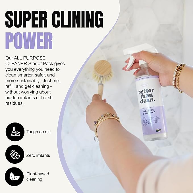 Marble & Granite Cleaner Starter Pack - Plant-Based Natural Stone Cleaner for Countertops, Showers, Floors & More - Suitable for Sensitive Skin, Fragrance Free, Kids & Pet-Friendly