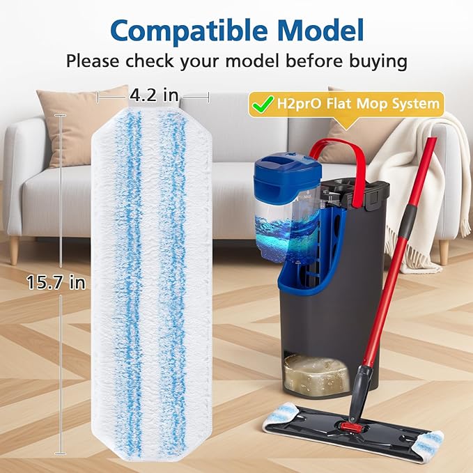 6 Pack H2prO Mop Pads Compatible with O Ceda H2PrO Flat Mop System, 100% Microfiber Mop Head Replacements, Washable and Reusable for H2prO Mop Refills, White
