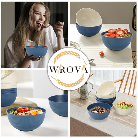 Wrova Wheat Straw Bowl Sets,8 PCS Unbreakable Cereal Bowl 26 OZ,Microwave and Dishwasher Safe Bowls,Bowl Sets BPA Free for Serving Soup,Oatmeal and Salad Summer-Sea Series