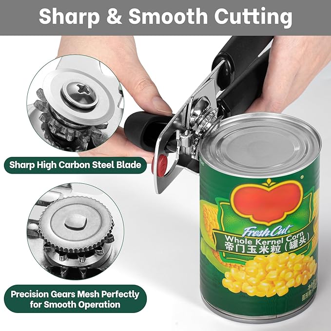 Beneno Upgrade Smooth-Operating Manual Can Opener with Magnet Lid Lifter, Ultra Sharp Steel Cutting Wheel & Easy Turn Knob, Comfort Grip Handles Effortless to Use, Multifunction Bottles Opener, Black
