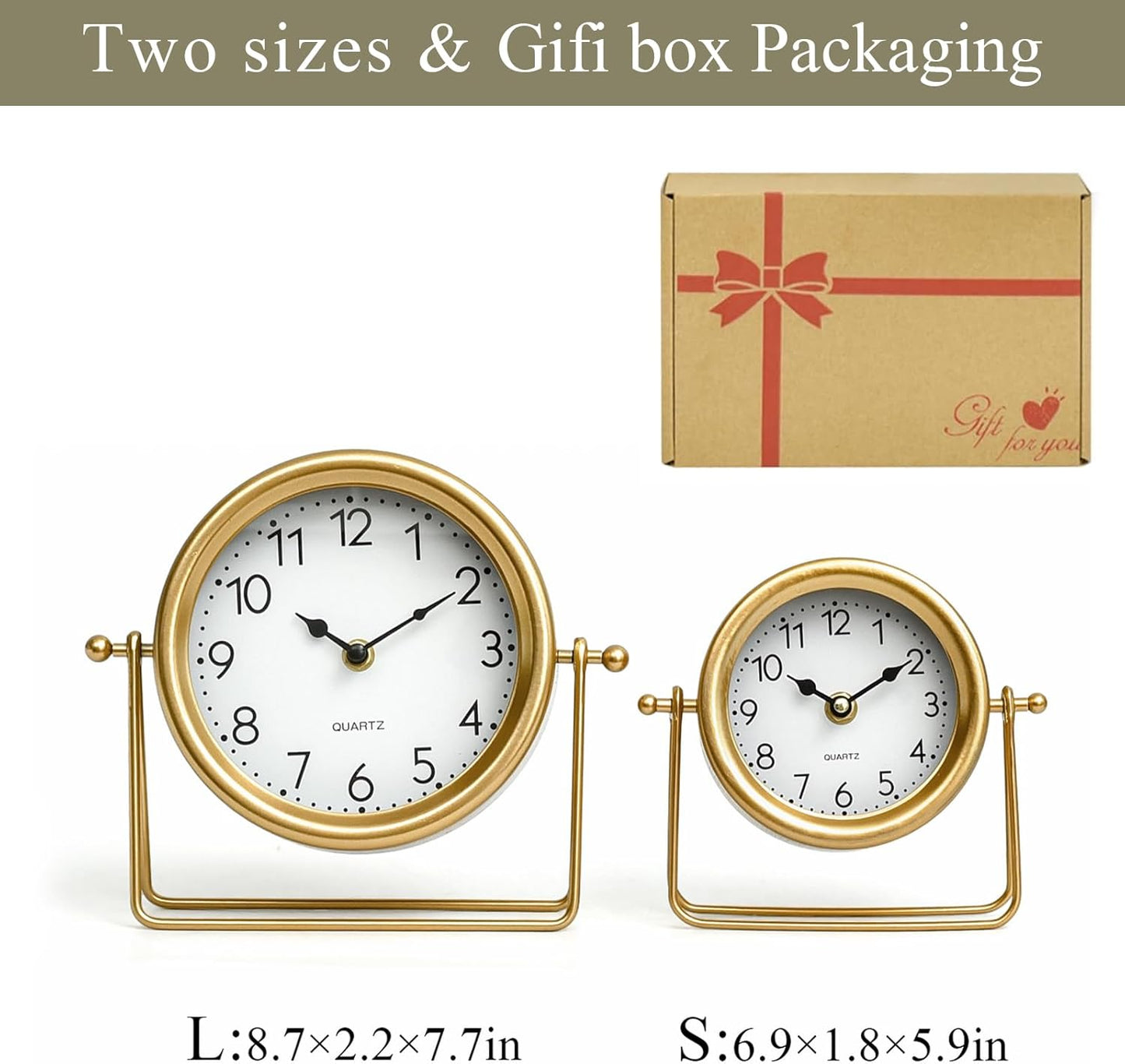 Vintage Golden Table Clock - Elegant Battery Operated Office, Living Room, and Bedroom Clock with Minimalist Design Gold Table Decor 22x19.5x5.5cm