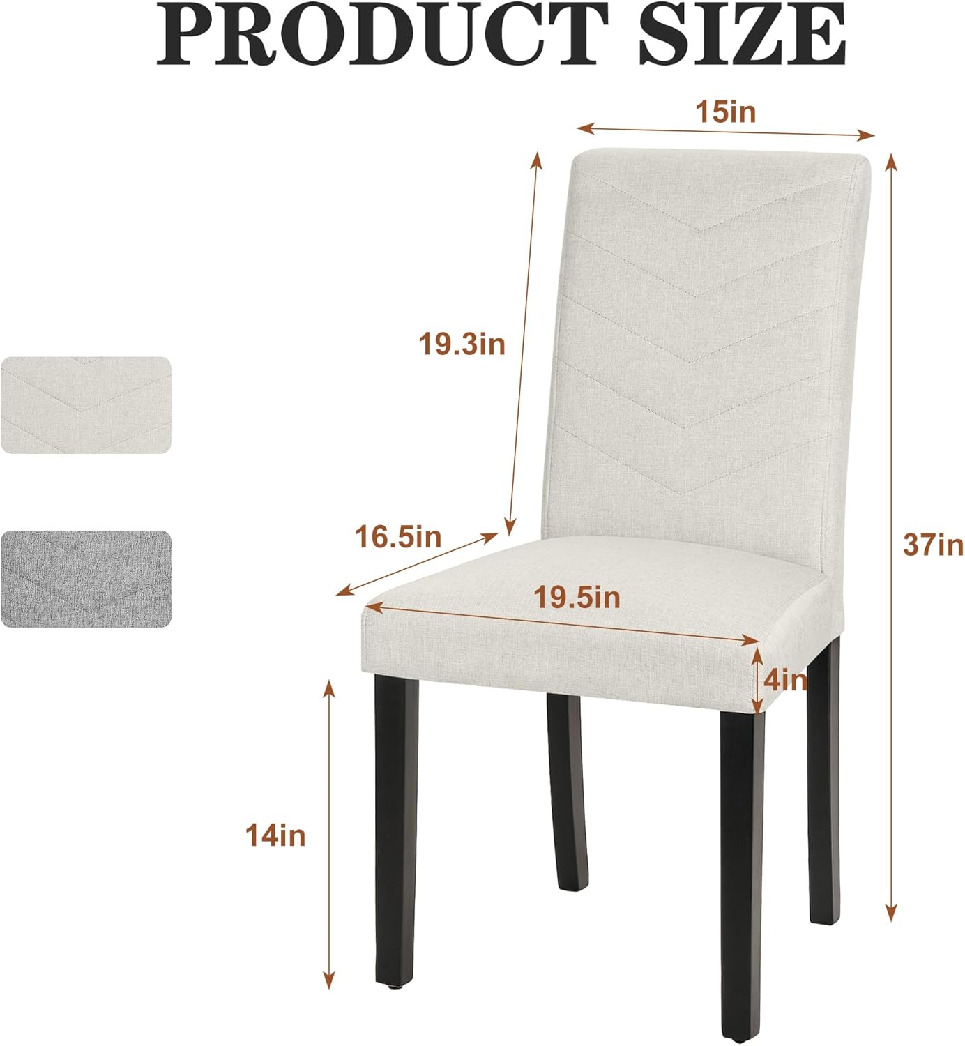 VECELO Upholstered Dining Chairs Set of 2, Fabric Wood Legs High Back for Kitchen Living Room, Beige