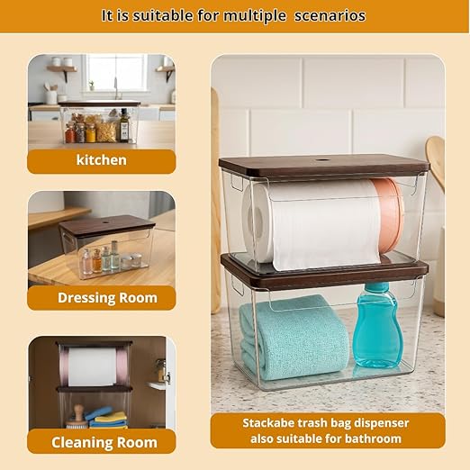 Nina's Stackable Storage With Wood Pine Top for Laundry Room Organization, Extra Large Trash Bag/Garbage Bag Dispenser, Under Sink Organizer, Pantry Organizers , Trash Holder