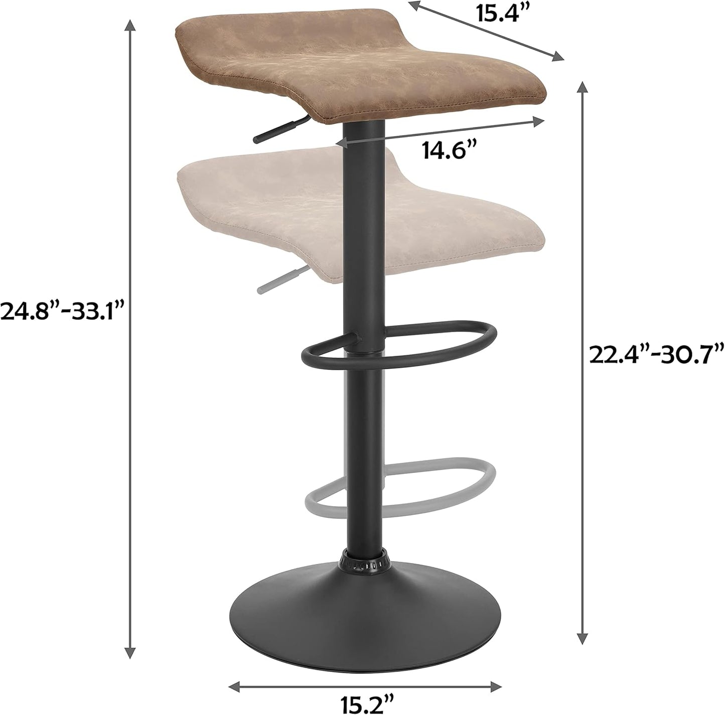Finnhomy Set of 2 Adjustable Bar Stools, Swivel Barstools for Kitchen Counter Height Chair, Retro Brown