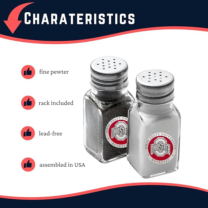 Heritage Pewter Ohio State University Salt and Pepper Shaker Set of 2 Bottles | Expertly Crafted Pewter Glass