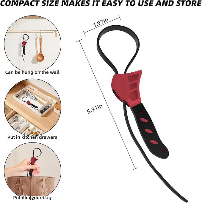 Jar Opener for Weak Hands, Seniors with Arthritis, Strap Adjustable Jar Opener, with Non Slip Rubber, Kitchen Gadgets lid opener jar opener (Red Black)