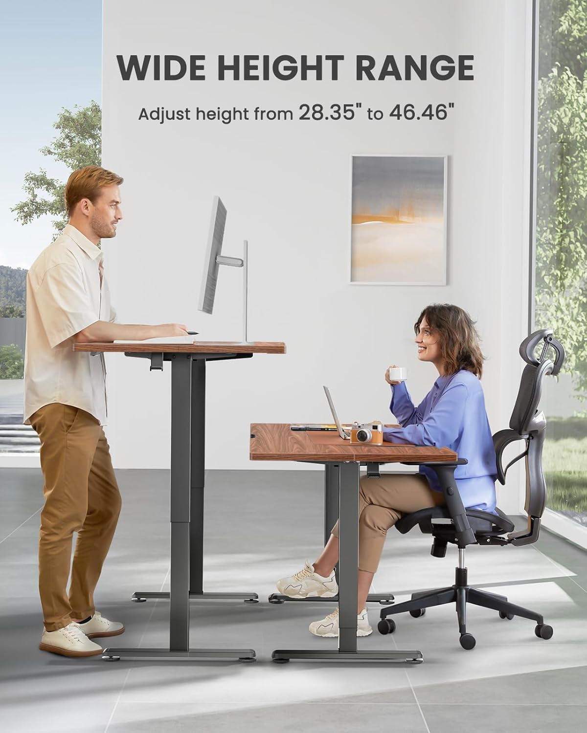 ErGear Height Adjustable Electric Standing Desk, 40 x 24 Inches Sit Stand up Desk, Small Memory Computer Home Office Desk with Two-Piece Desktop (Walnut)